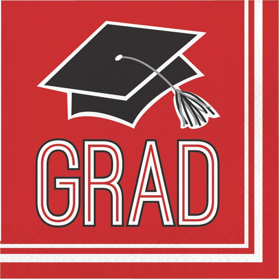 Red Graduation School Spirit Lunch Napkins Paper 36 Count Red Grad Tableware - Image 1 of 1