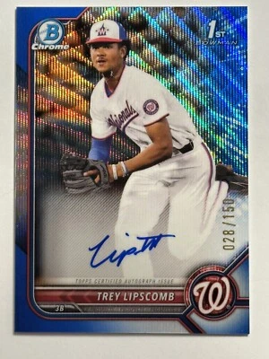 Trey Lipscomb BLUE WAVE Refractor AUTO /150 2022 Bowman Draft Chrome 1st Bowman - Image 1 of 3