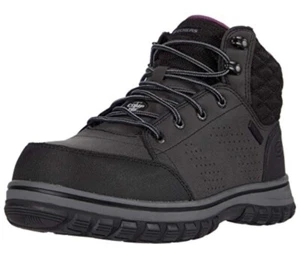 Skechers Women's Padded Collar Safety Boot Industrial Shoe-sz 9 Wide-Black/Gray - Picture 1 of 23