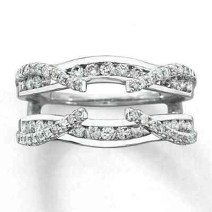 1.7Ct Round Lab Created Diamond Enhancer Wedding Wrap Ring 14k White Gold Plated - Picture 1 of 2