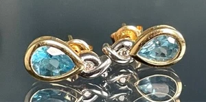 14K YELLOW GOLD TOPAZ AND DIAMOND STUD EARRINGS - Picture 1 of 11