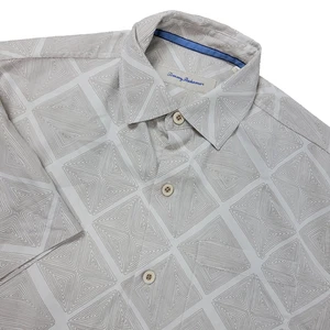 Tommy Bahama Mens Small Ivory All Over Geometric Hawaiian Button Up Short Sleeve - Picture 1 of 6