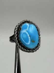 Fun Vintage Old Pawn Native American Sterling Deep Blue Turquoise Ring Size 10.5 - Picture 1 of 13