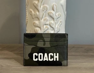 Coach CZ002 Card Case With Camo Print And Coach Graphic Pebble Leather Green - Picture 1 of 9