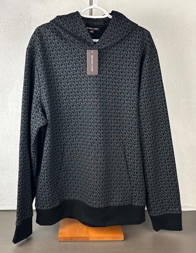 Felpa con cappuccio Michael Kors uomo nera MK Signature logo grande nuova con etichetta $148