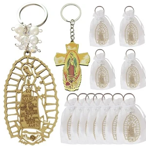 12Pcs Baptism Our Lady of Guadalupe Wood Design Keychain baptism Favors for B... - Picture 1 of 8