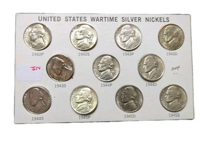 1942-1945 P-D-S Jefferson War Nickel Complete Uncirculated/ Au Details (Cleaned - Image 1 of 4