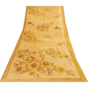Sanskriti Vintage Mustard Sarees Moss Crepe Floral Printed Sari 5Yd Craft Fabric - Bild 1 von 12