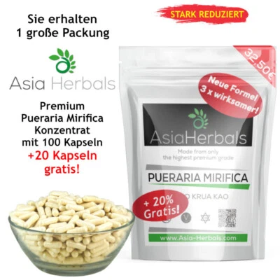 ASIA HERBALS Pueraria Mirifica Konzentrat 120 Kapseln - Premium Qualität - hochdosiert - Veg.