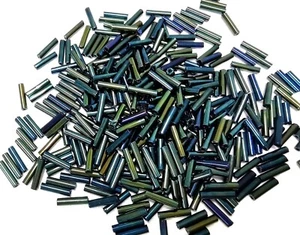 20gms Matsuno 9mm Bugle Beads - Colour 615-RB - Metallic Iris Blue/Green - Picture 1 of 13