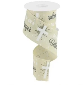 Glauben Gebet religiös christlich Kreuz cremefarben Leinwand verdrahtet 2,5" Band von Yard - Bild 1 von 2