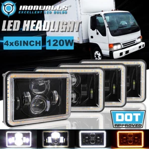 For GMC Isuzu Cargo Truck 4Pcs 4X6" LED Headlights Hi/Lo Beam DRL Angel Eyes - Foto 1 di 12