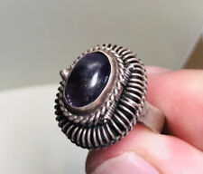 SIZE 7 STERLING SILVER AMETHYST POISON RING ANTIQUE ADJUSTABLE BAND MARKED 8.6g