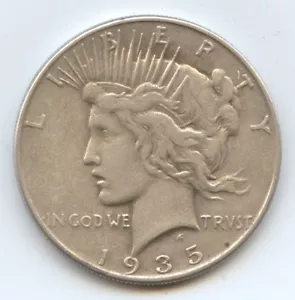 Error 1935 Peace Dollar (#9590) XF. Reverse Eagles Tail Feathers Have Some - Picture 1 of 2