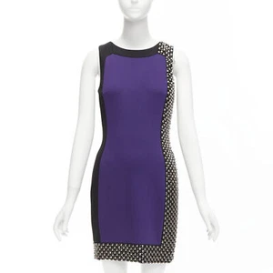VERSACE purple silk blend silver studs colorblock mod shift dress IT42 M - Picture 1 of 9