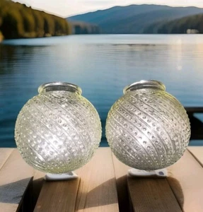 2 Hobnail Swirl Designe Round Light Globe Slight Amber Hugh Glass 6"H x 3"Fitter - Picture 1 of 6
