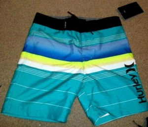 NEW Hurley  sz 4 boys swim trunks  board shorts swimsuit  green blue stripe - Picture 1 of 2