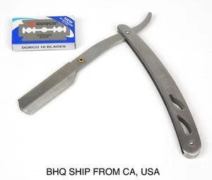 Straight Barber Edge Steel Razors Folding Shaving Knife With 10 PCS Blades Metal - Picture 1 of 4