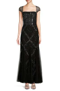 Adrianna Papell Women's Beaded Cap Sleeve Gown - Picture 1 of 4