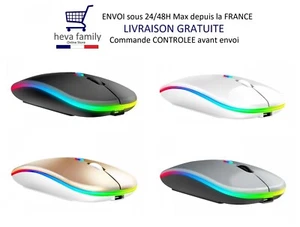 Souris lumineuse sans fil Bluetooth USB éclairée silencieuse PC tablette - Photo 1/16
