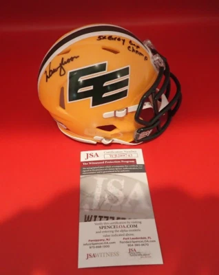 Warren Moon Signed Edmonton Eskimos Mini Helmet W/5X Grey Cup Champ JSA WB298743 - Image 1 of 3
