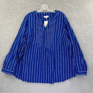 NWT Kim Rogers Curvy Long Sleeve Popover Flannel Shirt Button 100% Cotton W 1X - Picture 1 of 6