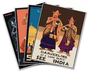 SET OF FOUR - SEE INDIA 1930's Vintage Reprint Travel Print Posters 18X24 - Picture 1 of 9