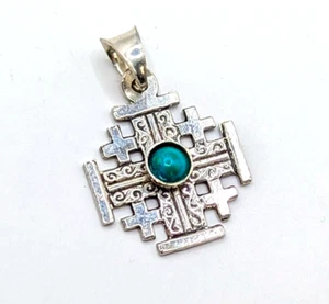 Filigraner Vintage Kreuz Anhänger 925 Silber + Türkis Jerusalem Art.-Nr:1874 - Bild 1 von 4