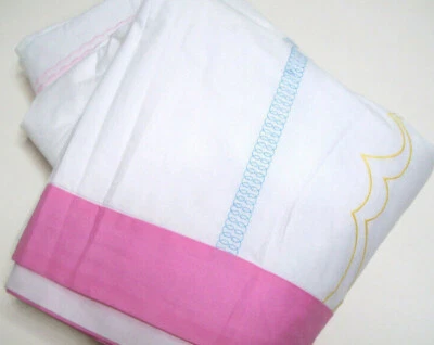 Pottery Barn Kids Pink Pacific Surf Embroidered Lines Cotton Twin Duvet Cover - Image 1 of 4