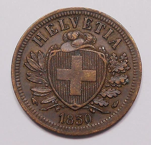 Suiza 1850 A 2 Rappen XF+ LLAVE DE ALTO GRADO 1ª Confederación Helvetica Moneda - Imagen 1 de 2