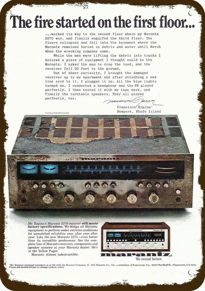 1976 MARANTZ 2270 & 2275 STEREO Vintage-Look ** DECORATIVE REPLICA METAL SIGN ** - Image 1 of 1