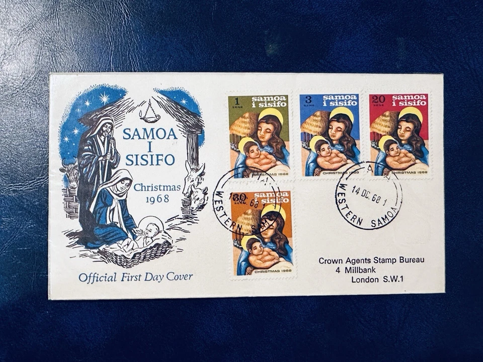 WESTERN SAMOA 1968 FDC CHRISTMAS TO LONDON ENGLAND ⭐ - Image 1 of 2