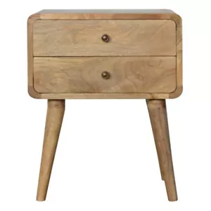 Mesa de noche curva de 2 cajones muebles hechos a mano madera de mango liso roble Scandi - Imagen 1 de 8