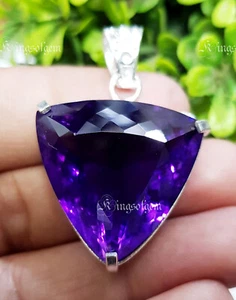 70 kt natürlicher lila Amethyst 925 Sterlingsilber Solitär Anhänger Edelstein - Bild 1 von 7