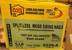 5LBS Maze Split-less Siding Nails 3" 10D S229A Hot-Dip Galvanized Ring Shank  - Picture 1 of 3