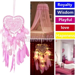 LED Light Dream Catcher Wall Hanging Handmade Feathers Home Car Ornament Decor - Picture 1 of 12