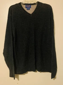 Pendleton Mens Sweater L Black Woolen Mills Washable Wool V-Neck - Picture 1 of 5