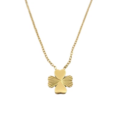 Collar colgante trébol acanalado dorado Foto 1 de 3