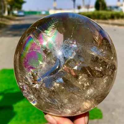 2.59LB Natural  yellow Crystal Clear Quartz Crystal Sphere Ball Healing rainbow - Image 1 of 4