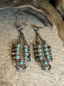 44. Vintage Sterling 925 Navajo KÜRBIS Blüte Naja Türkis Ohrstecker 58 mm - Bild 1 von 23