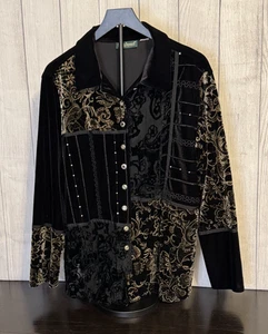 Harve Benard Vintage schwarz gold Knopf Bluse Langarm Größe L - Größenbeschreibung lesen - Bild 1 von 5