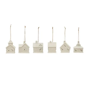 Creative Co-op White Cottage Ceramic Ornament Bauble - Picture 1 of 1