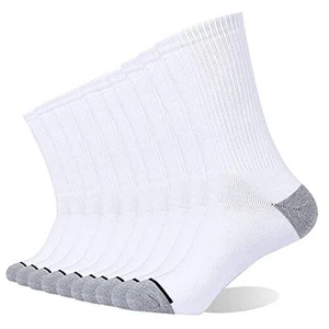 10P Pack Unisex Cotton Moisture Wicking Cushion Crew Socks 10-13 White - Picture 1 of 7