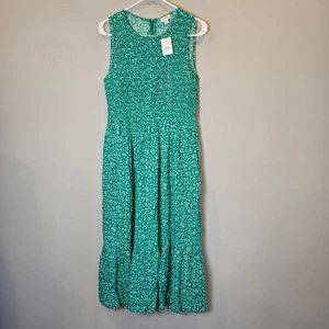 Vestido J Crew ajustado midi para mujer pequeño verde nuevo con etiquetas bolsillos florales sin mangas - Imagen 1 de 13