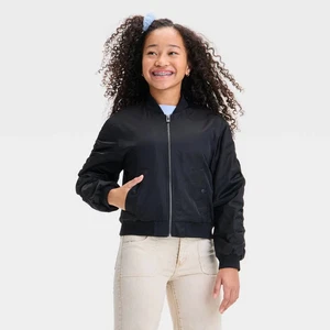 Girls' Solid Blouson Jacket - art class Black L: Water-Resistant, Ribbed Cuff, - Picture 1 of 3
