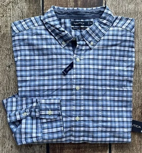 NAUTICA CLASSIC FIT STRETCH BLUE PLAID SPORT SHIRT MENS XXL 2XL NEW WITH TAGS - Picture 1 of 10
