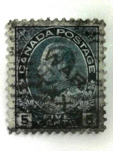 UNREPORTED DOUBLE OVERPRINT ON MR2B, 5c CANADA WAR TAX. VF, HEAVY CANCEL. - Picture 1 of 5