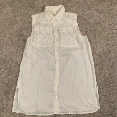 H&M 100% Linen White Sleeveless Top Tunic Lagenlook Beach Coastal Women's Small - Image 1 of 4