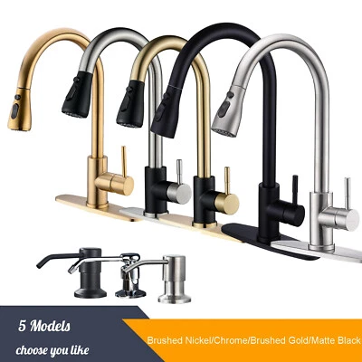 TOPSHOWER Commercial Kitchen Sink Faucet Stainless Steel Single Handle Pull Out Sprayer