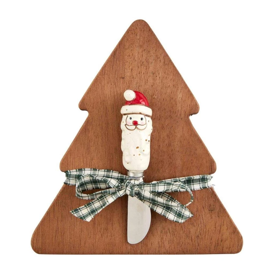 Mud Pie Home Tree Shape Wood Cheese Board Santa Claus Spreader Party Serving Set Foto 1 de 1